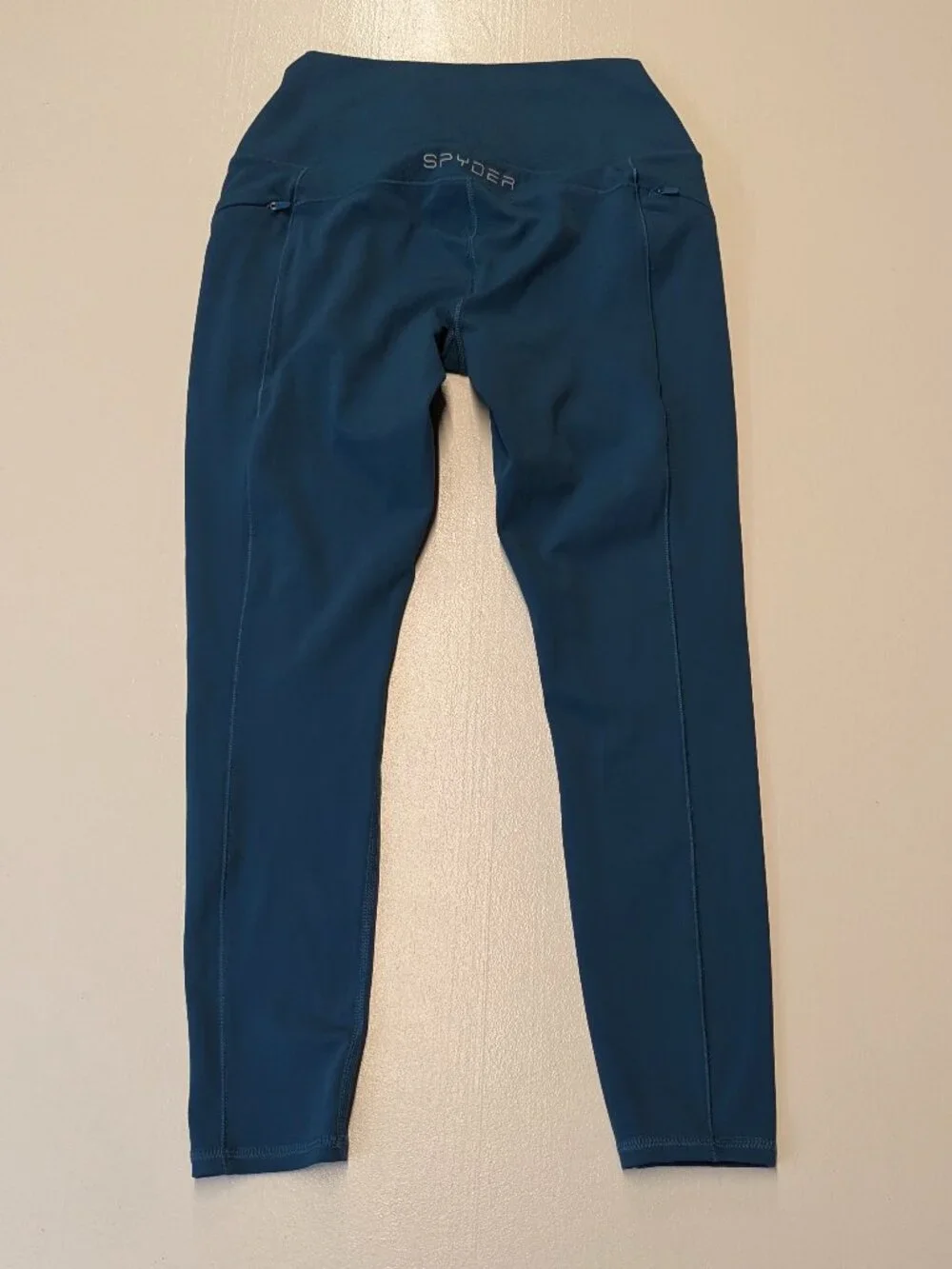Spyder Active Size Small Greenish Blue Performance Leggings w/ Zippered Pockets